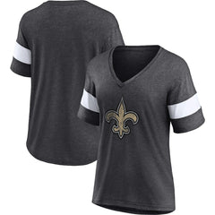 New Orleans Saints Women's Distressed Team Tri-Blend V-Neck T-Shirt Heathered Charcoal/White