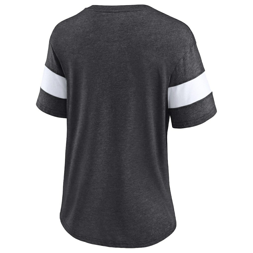 New Orleans Saints Women's Distressed Team Tri-Blend V-Neck T-Shirt Heathered Charcoal/White