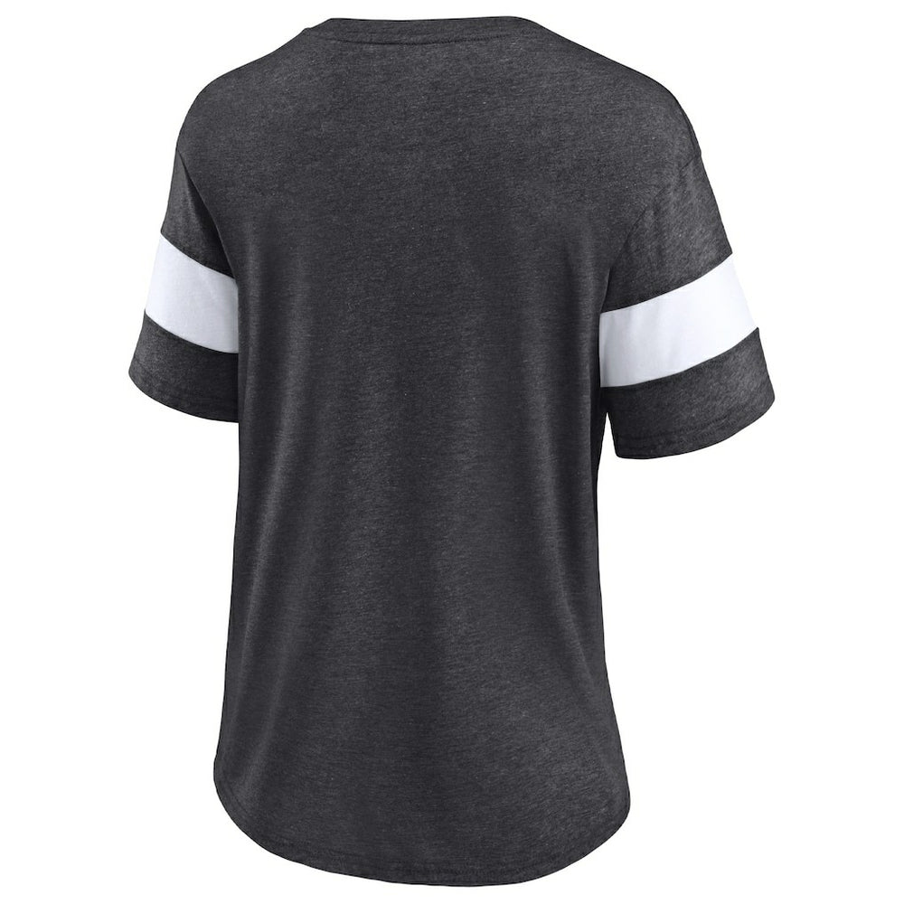 New Orleans Saints Women's Distressed Team Tri-Blend V-Neck T-Shirt Heathered Charcoal/White