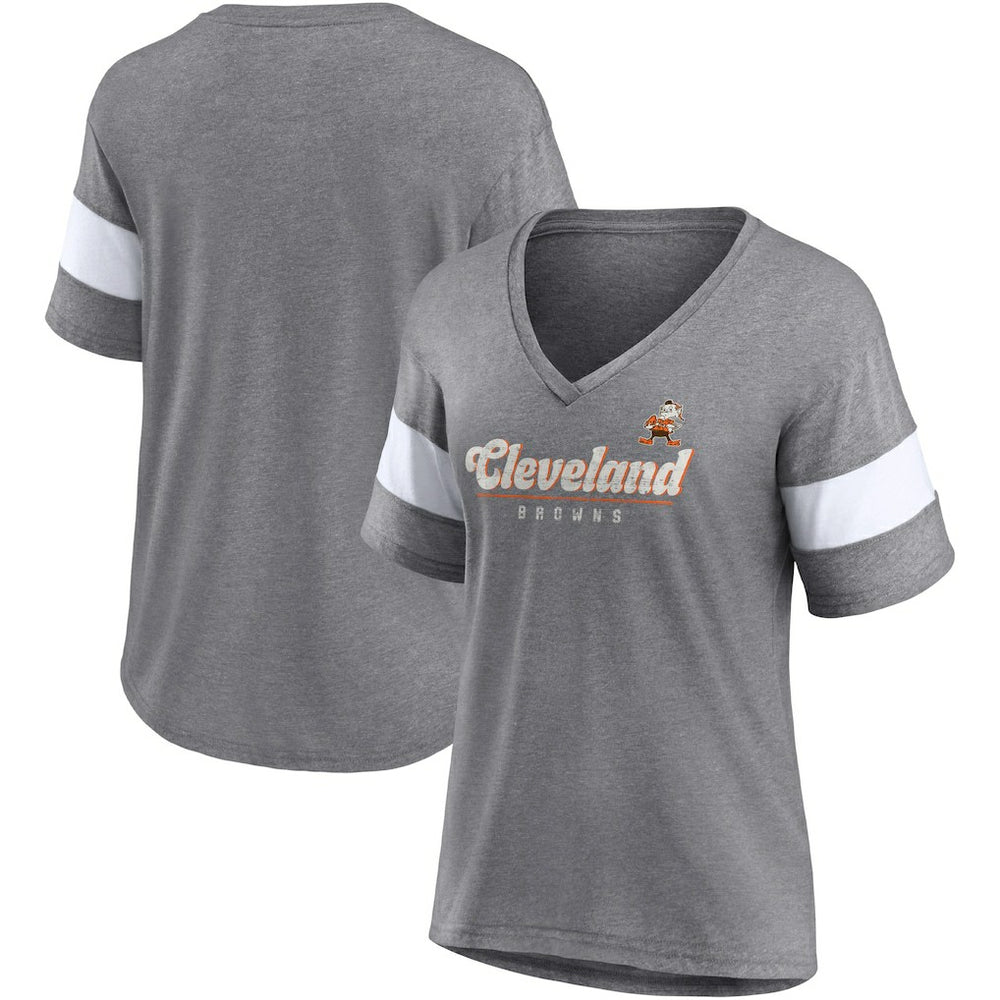 Cleveland Browns Women's Give It All Half-Sleeve Tri-Blend V-Neck T-Shirt Heather Gray