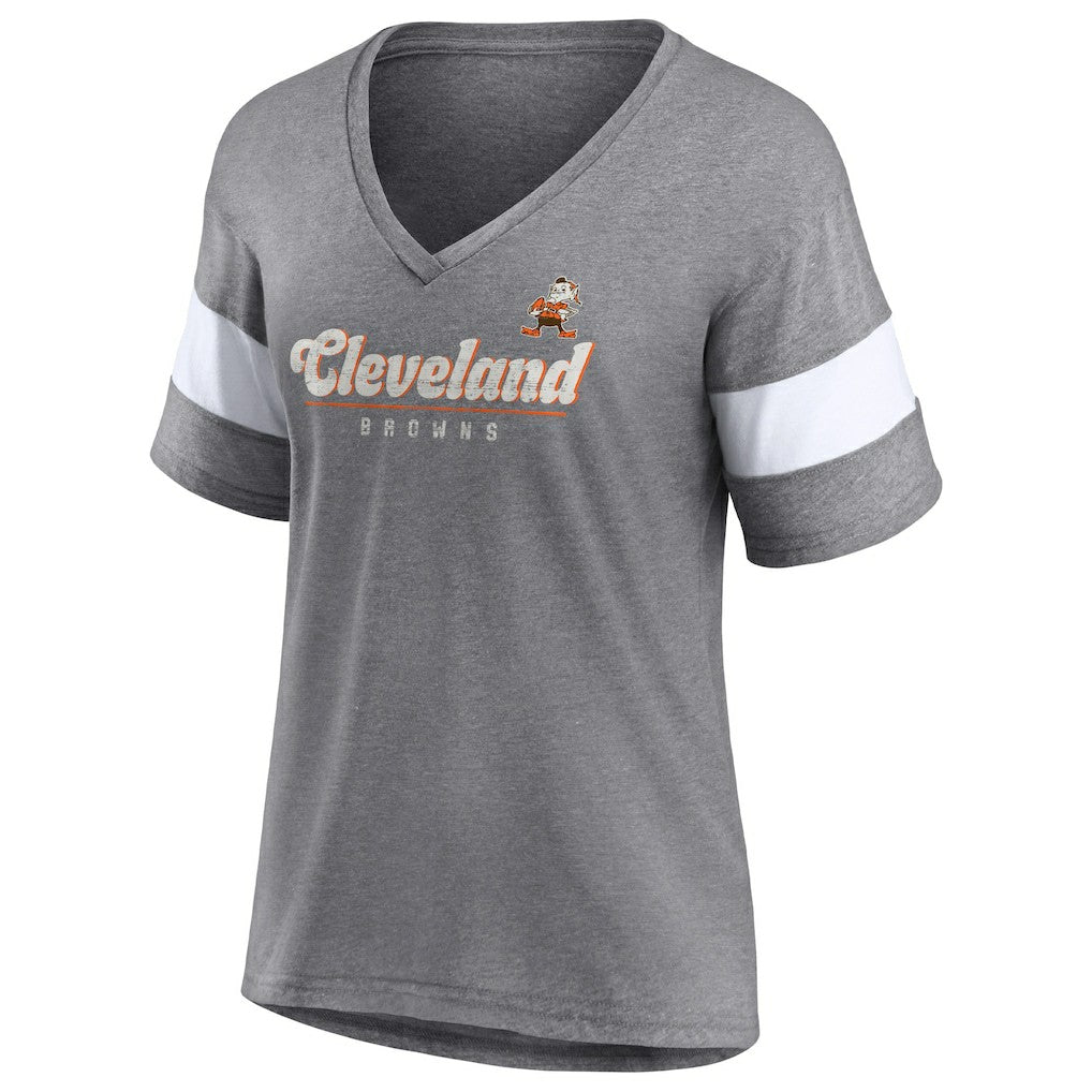 Cleveland Browns Women's Give It All Half-Sleeve Tri-Blend V-Neck T-Shirt Heather Gray