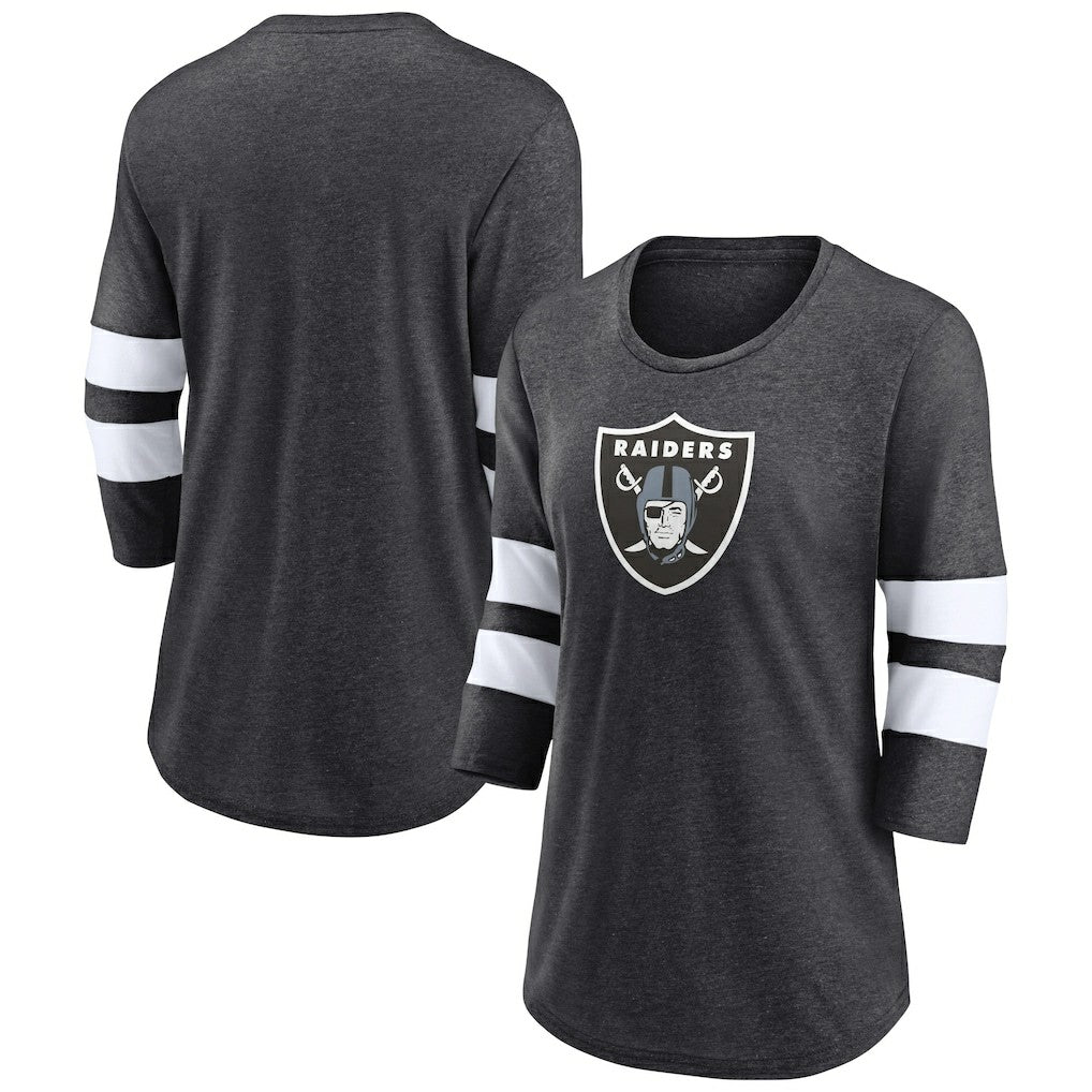 Las Vegas Raiders Women's Primary Logo 3/4 Sleeve Scoop Neck T-Shirt Heathered Charcoal
