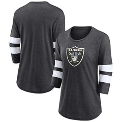 Las Vegas Raiders Women's Primary Logo 3/4 Sleeve Scoop Neck T-Shirt Heathered Charcoal