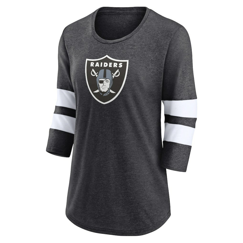 Las Vegas Raiders Women's Primary Logo 3/4 Sleeve Scoop Neck T-Shirt Heathered Charcoal