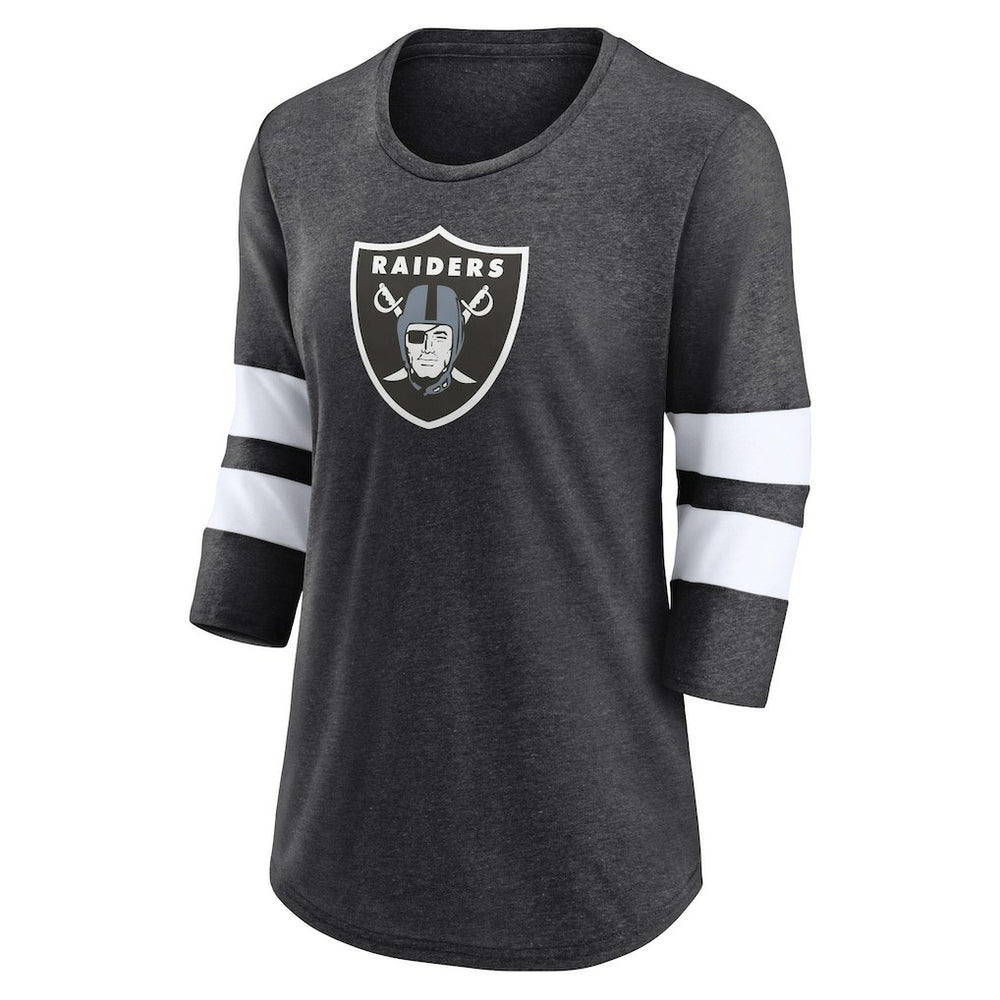 Las Vegas Raiders Women's Primary Logo 3/4 Sleeve Scoop Neck T-Shirt Heathered Charcoal