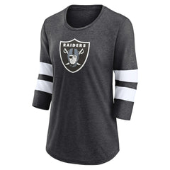 Las Vegas Raiders Women's Primary Logo 3/4 Sleeve Scoop Neck T-Shirt Heathered Charcoal