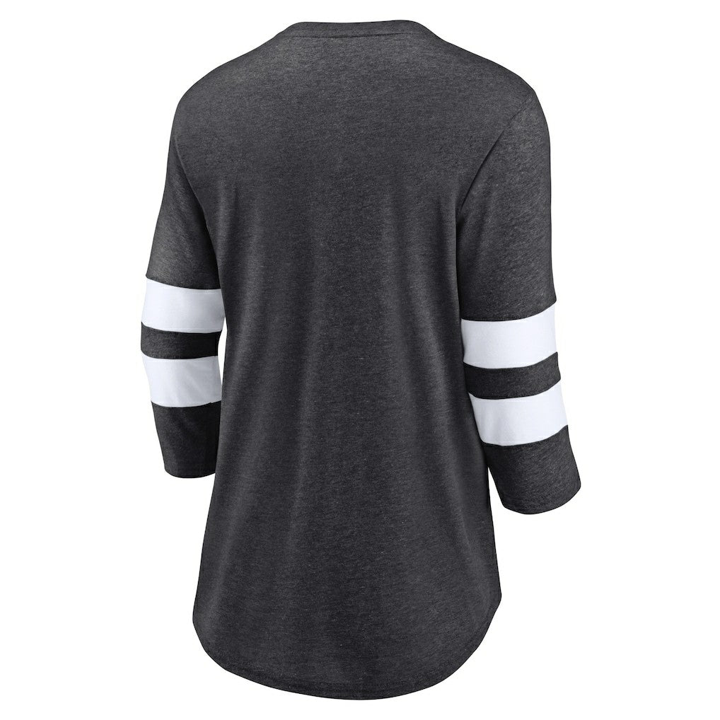 Las Vegas Raiders Women's Primary Logo 3/4 Sleeve Scoop Neck T-Shirt Heathered Charcoal