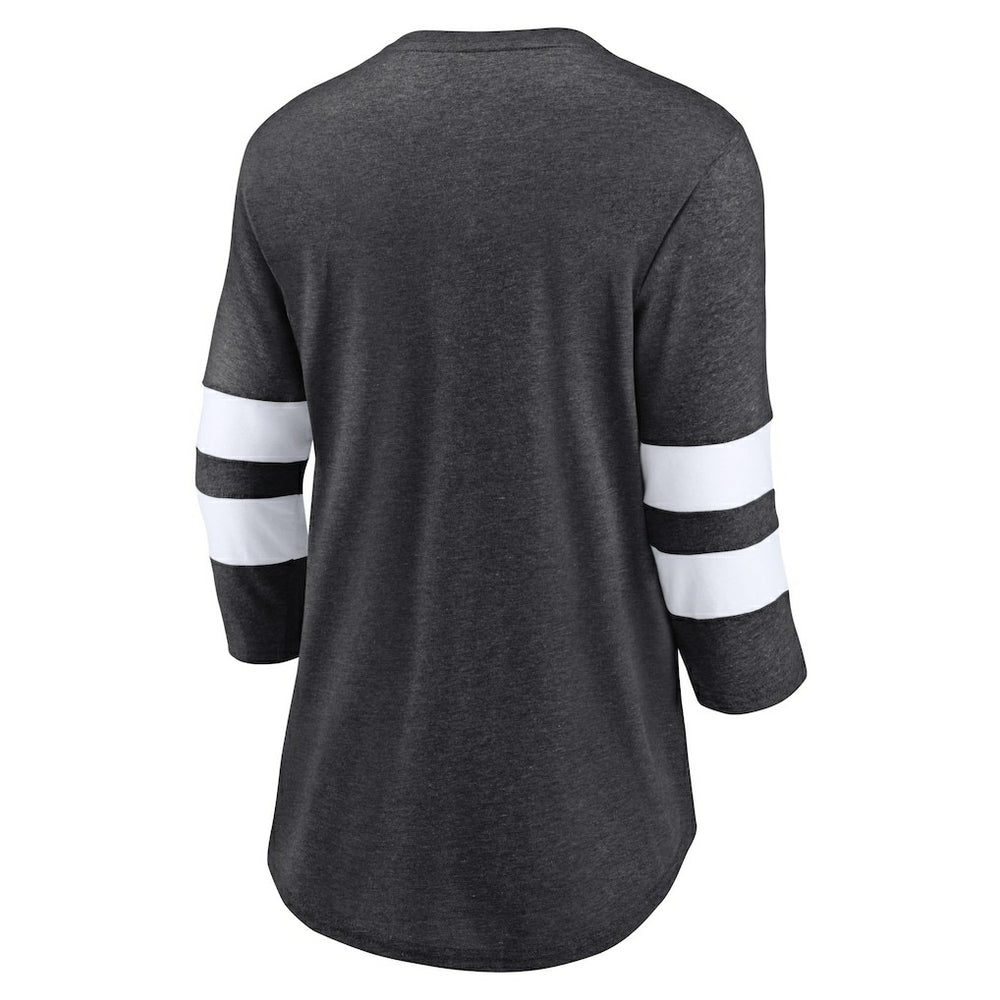 Las Vegas Raiders Women's Primary Logo 3/4 Sleeve Scoop Neck T-Shirt Heathered Charcoal