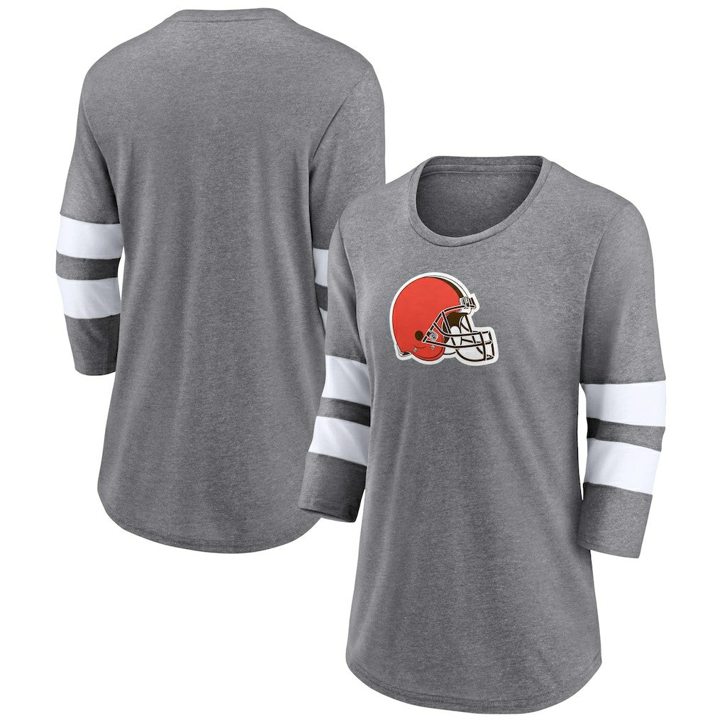 Cleveland Browns Women's Primary Logo 3/4 Sleeve Scoop Neck T-Shirt Heathered Gray