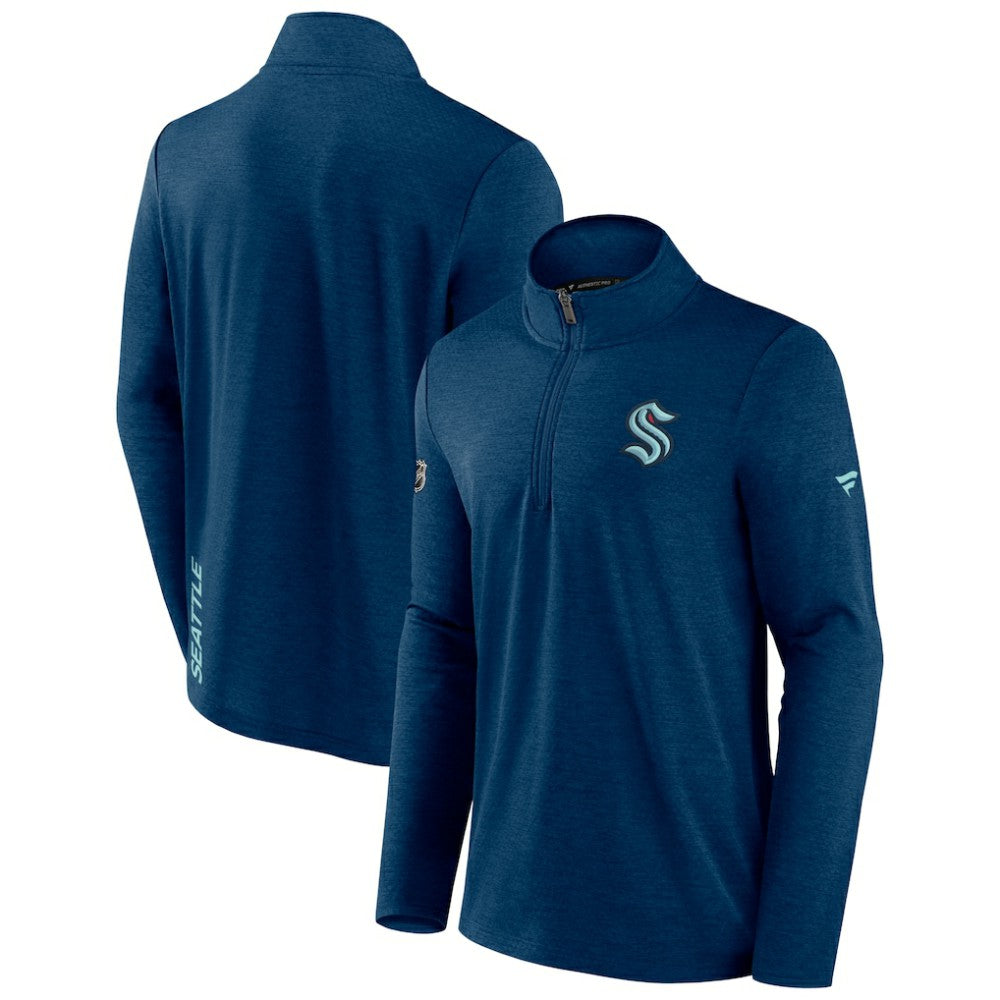 NHL Seattle Kraken Fanatics Authentic Pro Rink Quartet-Zip Jacket - Heather Deep Sea Blue