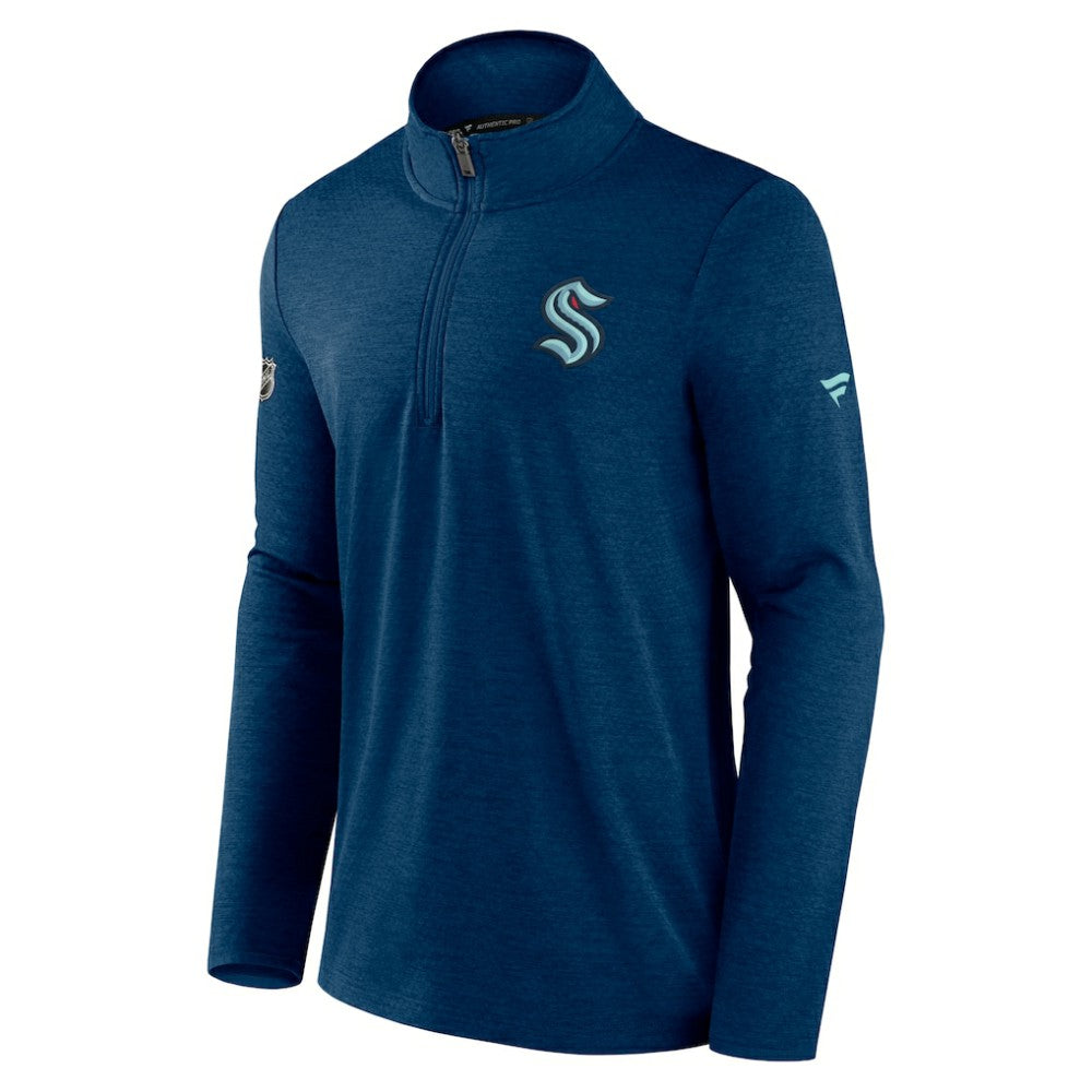 NHL Seattle Kraken Fanatics Authentic Pro Rink Quartet-Zip Jacket - Heather Deep Sea Blue