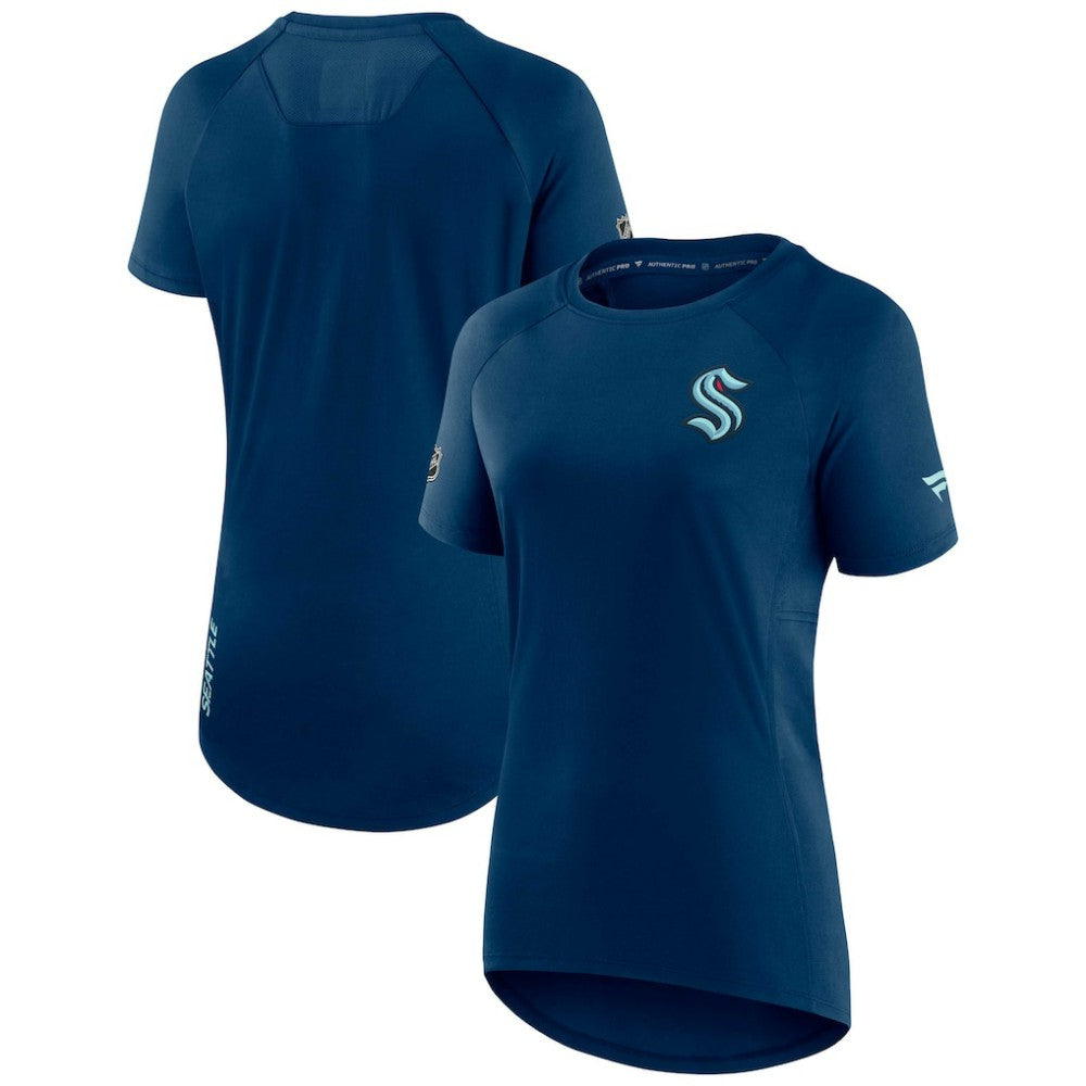 NHL Seattle Kraken Fanatics Women's Authentic Pro Rink Raglan Tech T-Shirt - Deep Sea Blue