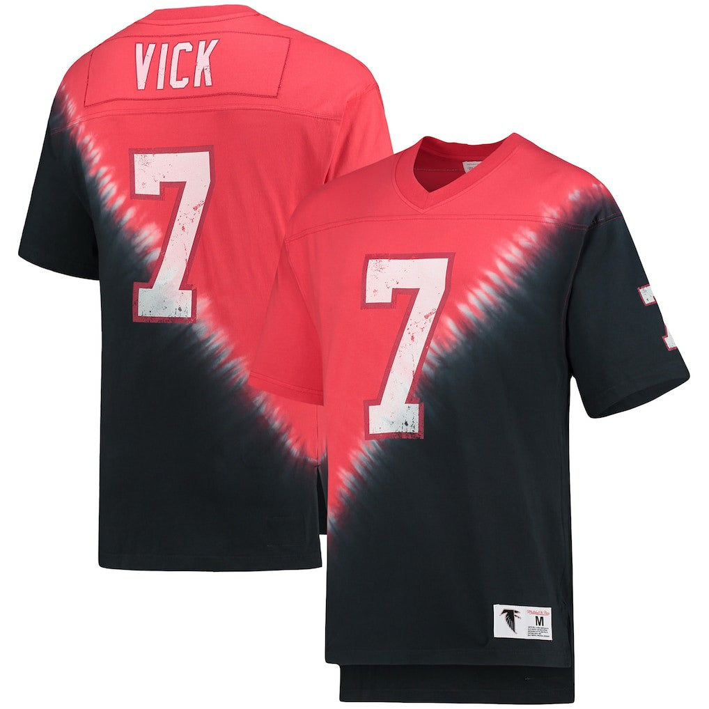 Michael Vick Atlanta Falcons Retired Player Name & Number Diagonal Tie-Dye V-Neck T-Shirt Black/Red
