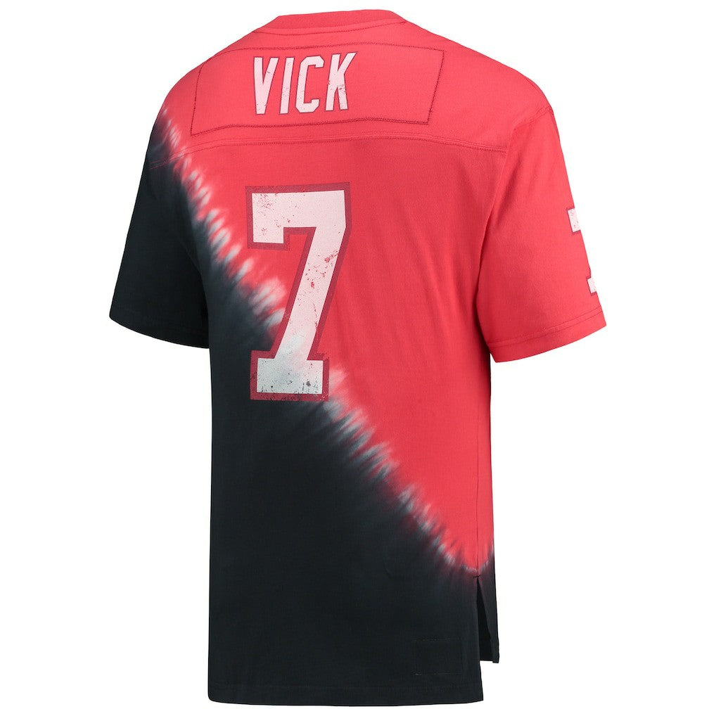 Michael Vick Atlanta Falcons Retired Player Name & Number Diagonal Tie-Dye V-Neck T-Shirt Black/Red