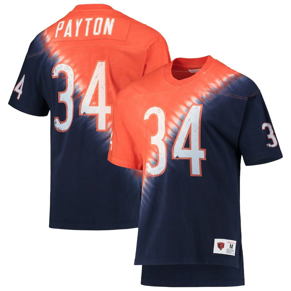 Walter Payton Chicago Bears Retired Player Name & Number Diagonal Tie-Dye V-Neck T-Shirt Orange/Navy