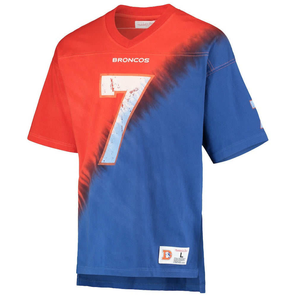 John Elway Denver Broncos Retired Player Name & Number Diagonal Tie-Dye V-Neck T-Shirt Orange/Royal