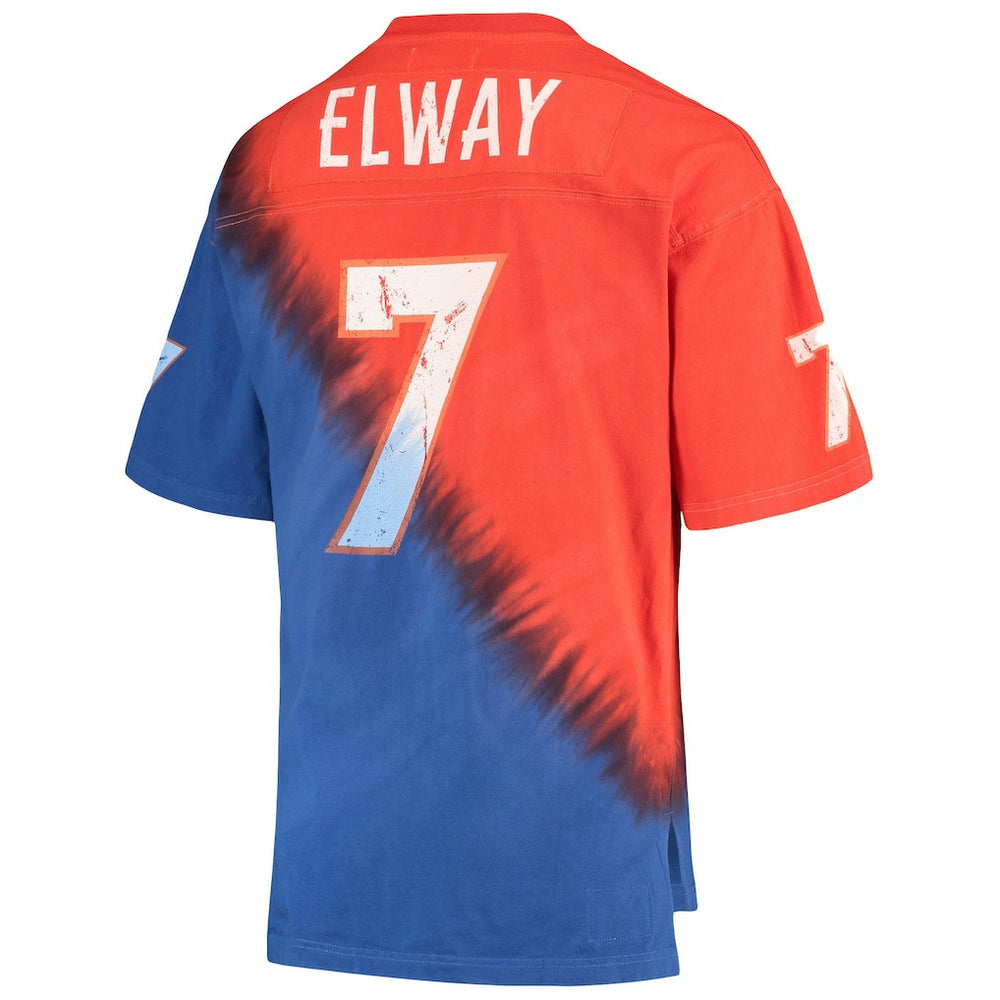 John Elway Denver Broncos Retired Player Name & Number Diagonal Tie-Dye V-Neck T-Shirt Orange/Royal