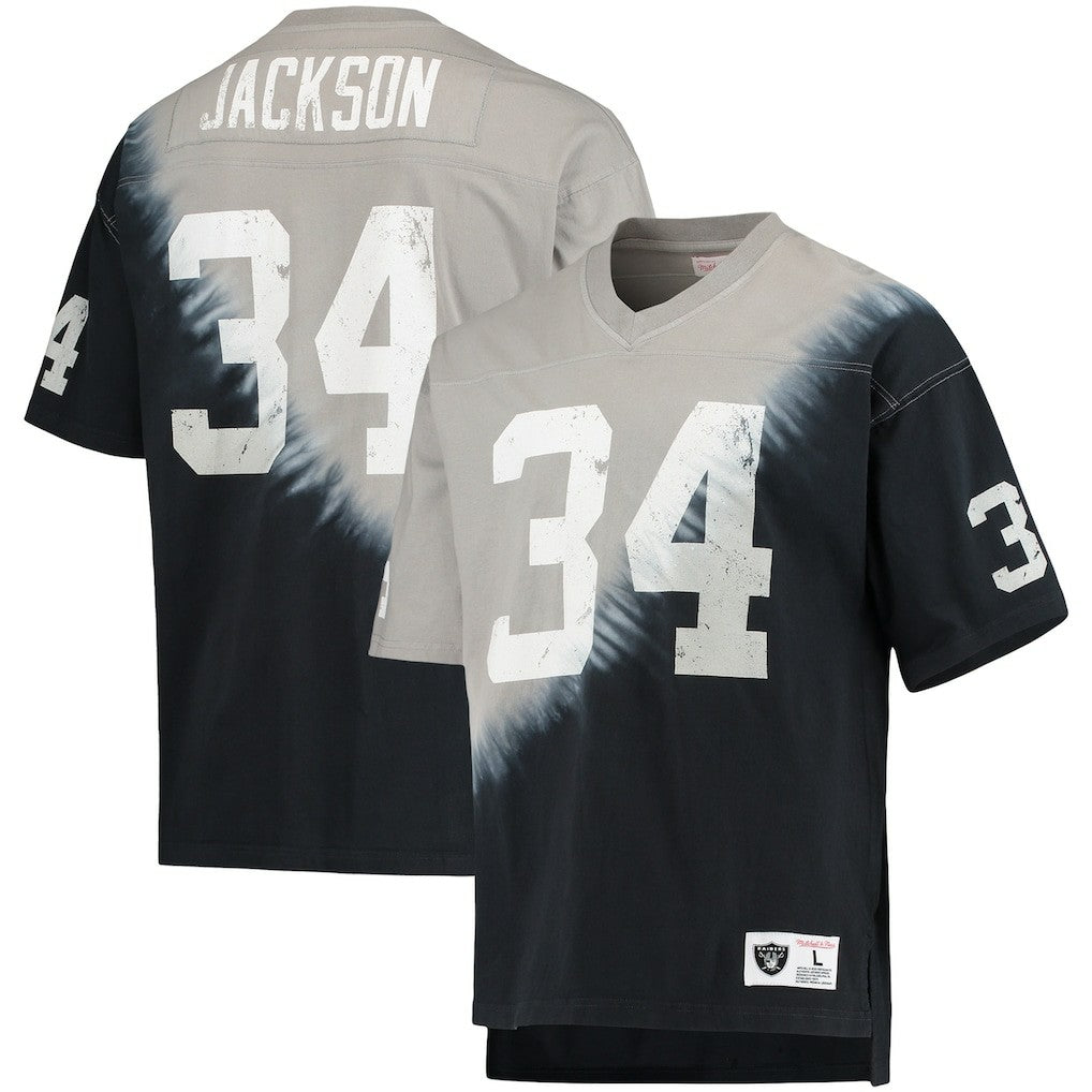 Bo Jackson Las Vegas Raiders Retired Player Name & Number Diagonal Tie-Dye V-Neck T-Shirt Black/Silver
