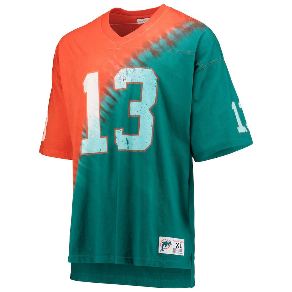 Dan Marino Miami Dolphins Retired Player Name & Number Diagonal Tie-Dye V-Neck T-Shirt Orange/Aqua