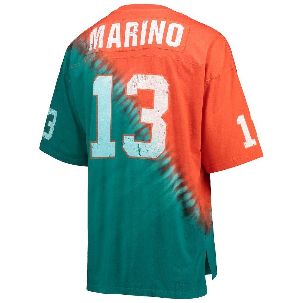 Dan Marino Miami Dolphins Retired Player Name & Number Diagonal Tie-Dye V-Neck T-Shirt Orange/Aqua