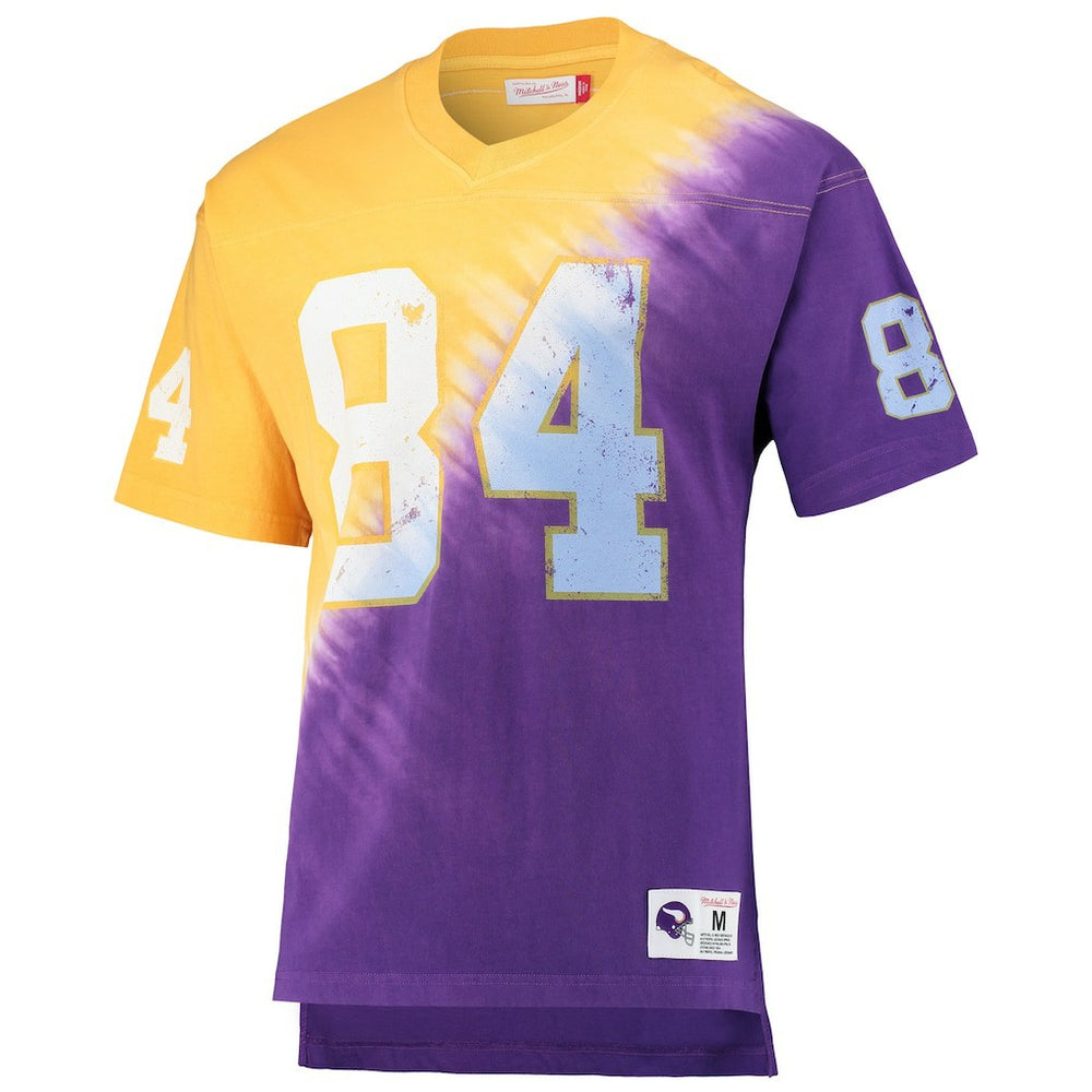 Randy Moss Minnesota Vikings Retired Player Name & Number Diagonal Tie-Dye V-Neck T-Shirt Gold/Purple
