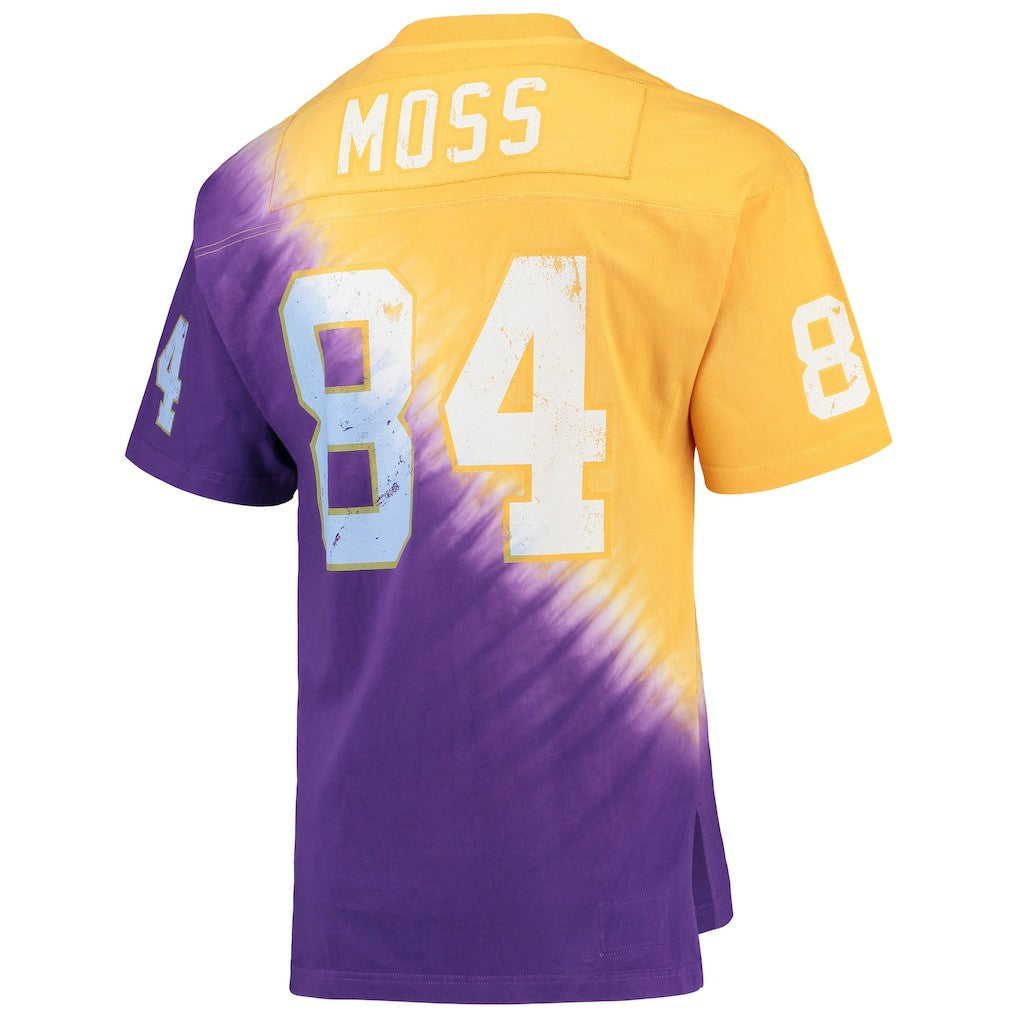 Randy Moss Minnesota Vikings Retired Player Name & Number Diagonal Tie-Dye V-Neck T-Shirt Gold/Purple