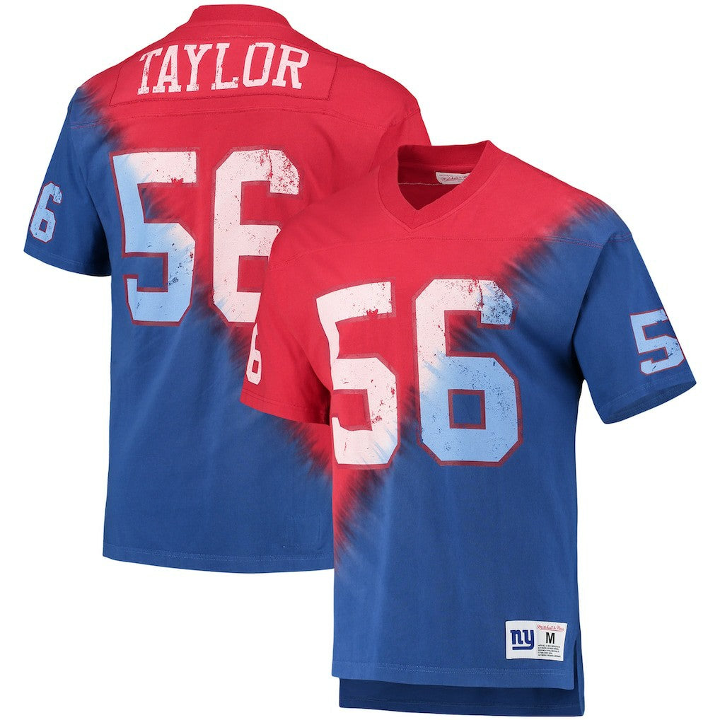Lawrence Taylor New York Giants Retired Player Name & Number Diagonal Tie-Dye V-Neck T-Shirt Red/Royal