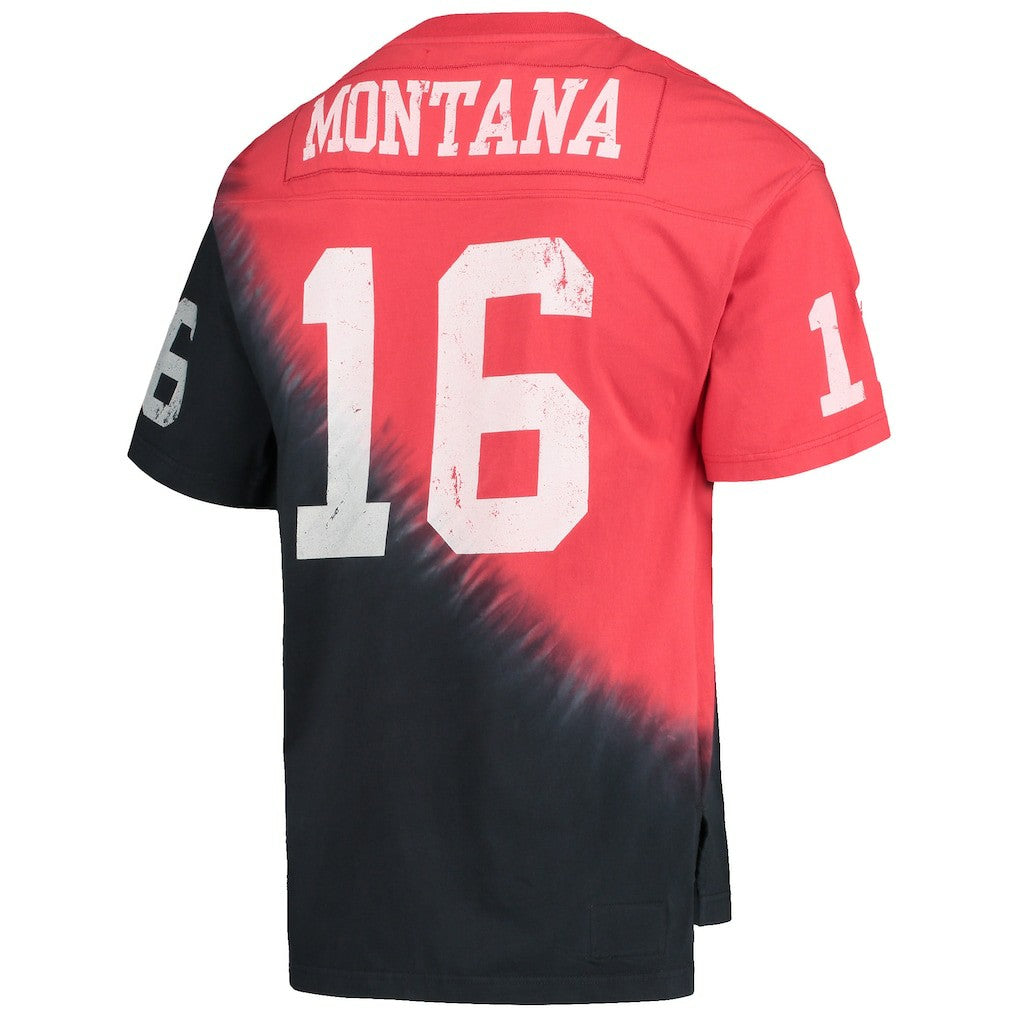 Joe Montana San Francisco 49ers Retired Player Name & Number Diagonal Tie-Dye V-Neck T-Shirt Black/Red