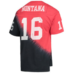 Joe Montana San Francisco 49ers Retired Player Name & Number Diagonal Tie-Dye V-Neck T-Shirt Black/Red