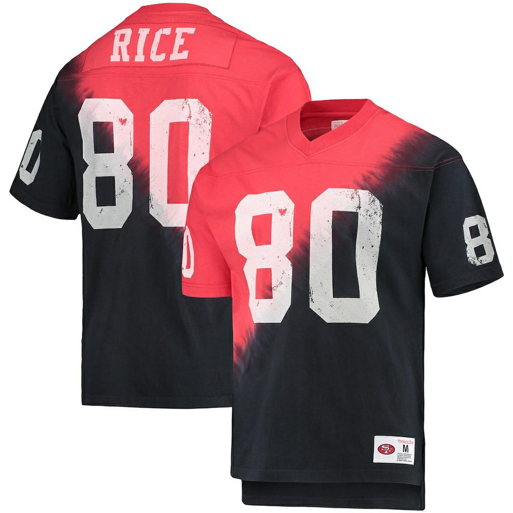 Jerry Rice San Francisco 49ers Retired Player Name & Number Diagonal Tie-Dye V-Neck T-Shirt Black/Red
