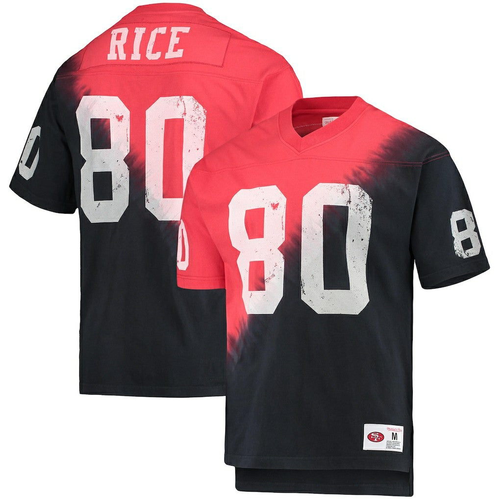 Jerry Rice San Francisco 49ers Retired Player Name & Number Diagonal Tie-Dye V-Neck T-Shirt Black/Red