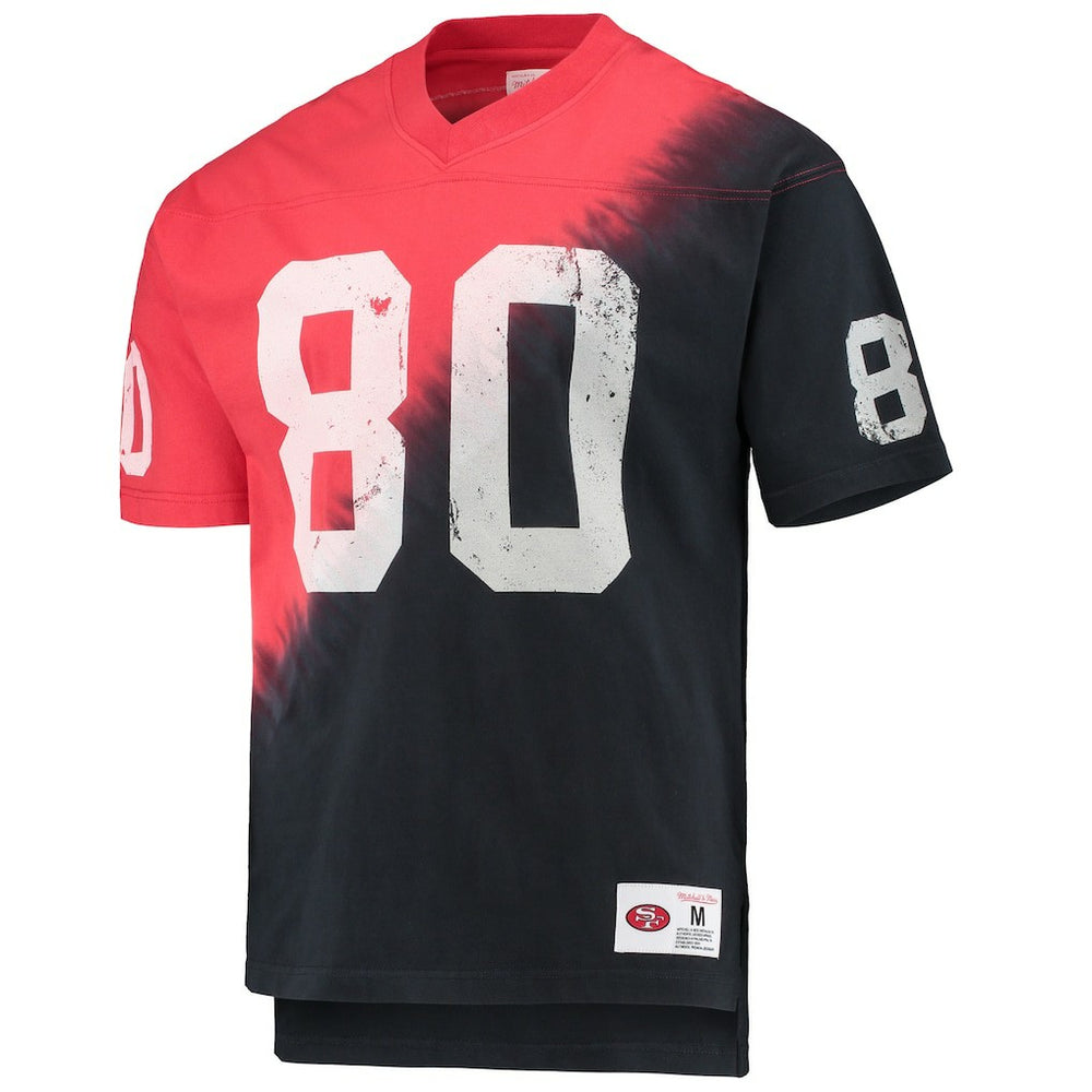 Jerry Rice San Francisco 49ers Retired Player Name & Number Diagonal Tie-Dye V-Neck T-Shirt Black/Red