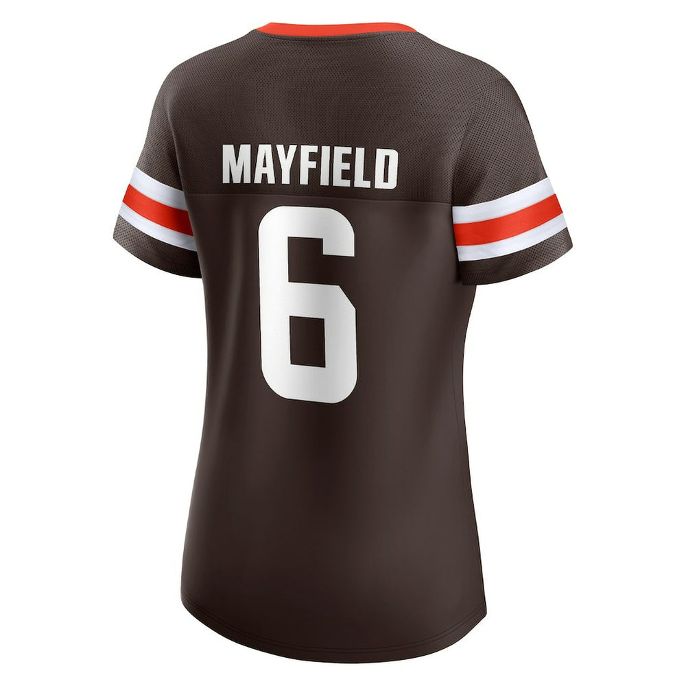 Baker Mayfield Cleveland Browns Women's Athena Name & Number Notch Neck T-Shirt Brown