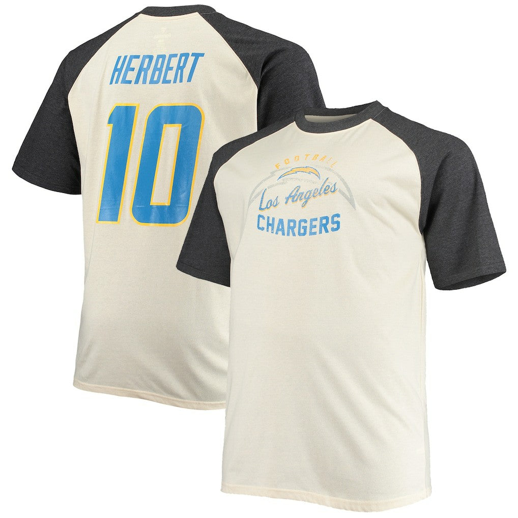 Justin Herbert Los Angeles Chargers Big & Tall Player Name & Number Raglan T-Shirt Oatmeal