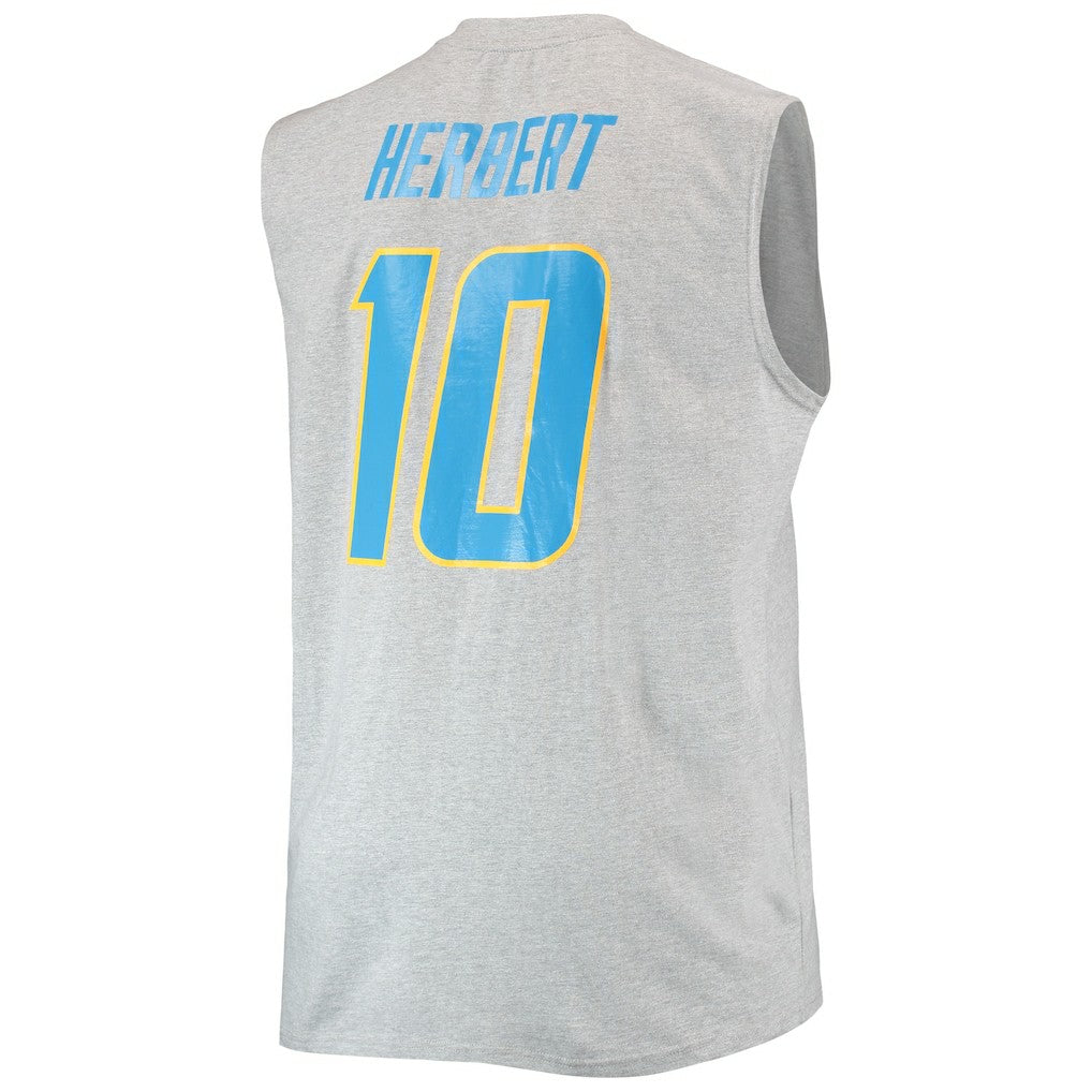 Justin Herbert Los Angeles Chargers Big & Tall Player Name & Number Muscle Tank Top Heathered Gray