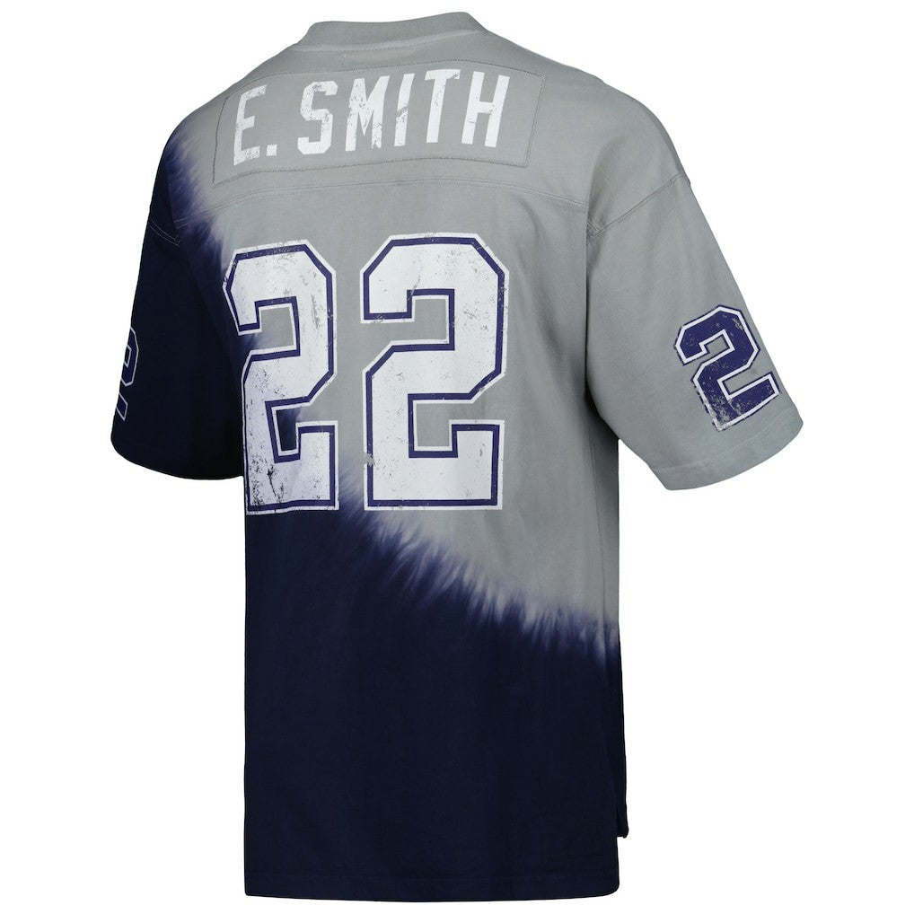 Emmitt Smith Dallas Cowboys Retired Player Name & Number Diagonal Tie-Dye V-Neck T-Shirt Navy/Gray