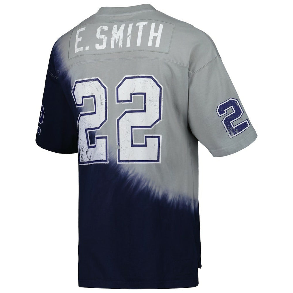 Emmitt Smith Dallas Cowboys Retired Player Name & Number Diagonal Tie-Dye V-Neck T-Shirt Navy/Gray