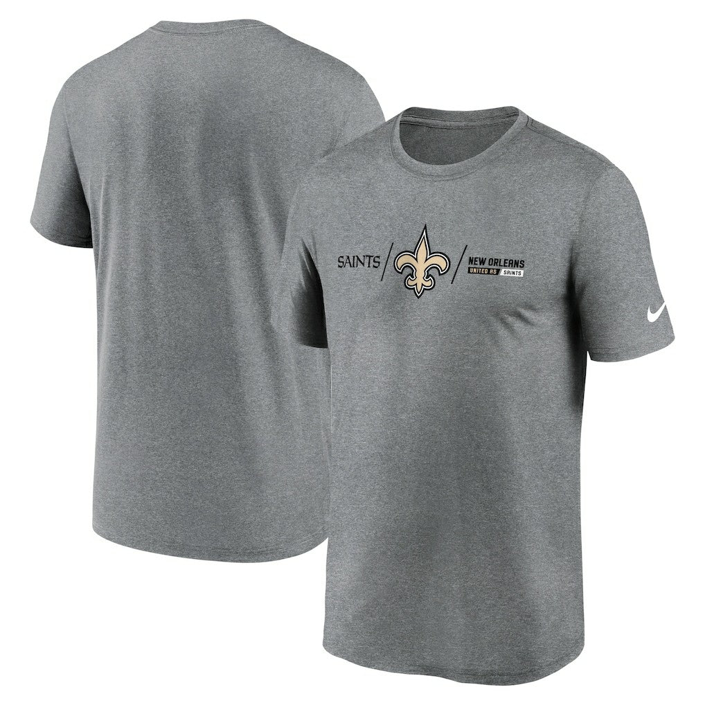 New Orleans Saints Horizontal Lockup Legend Performance T-Shirt Heathered Charcoal
