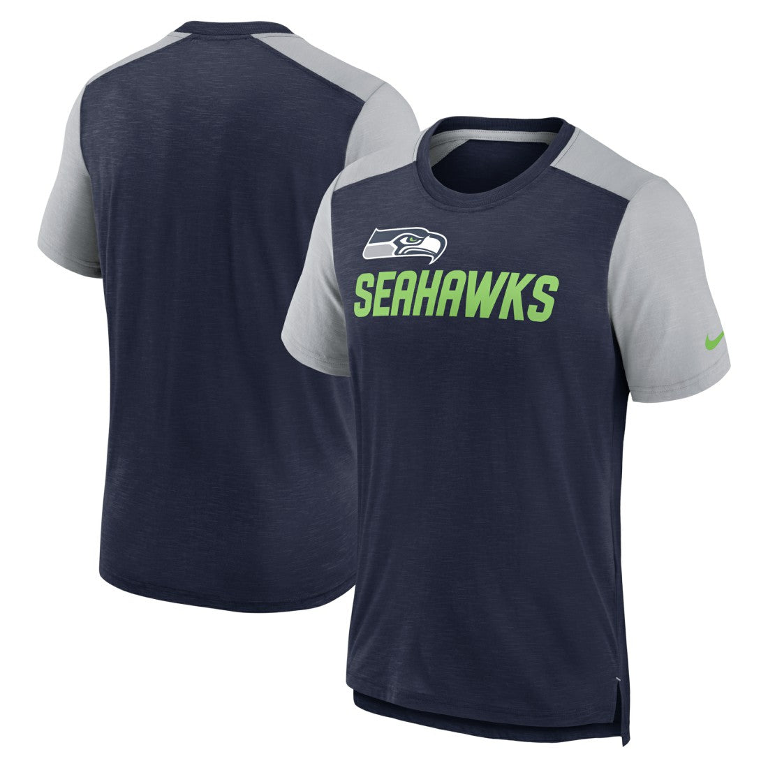 Seattle Seahawks Color Block Team Name T-Shirt Heathered College Navy/Heathered Gray