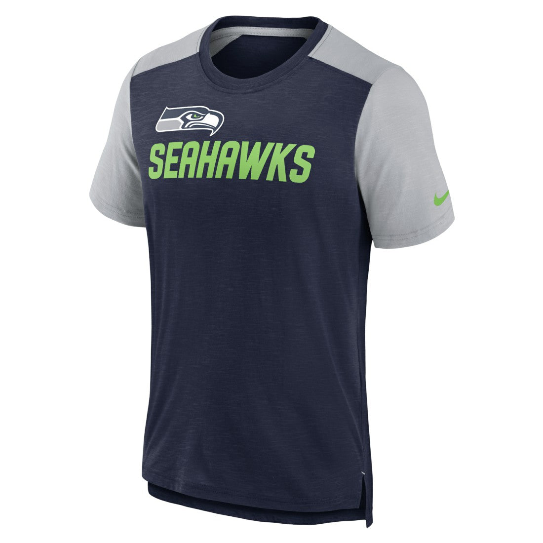 Seattle Seahawks Color Block Team Name T-Shirt Heathered College Navy/Heathered Gray