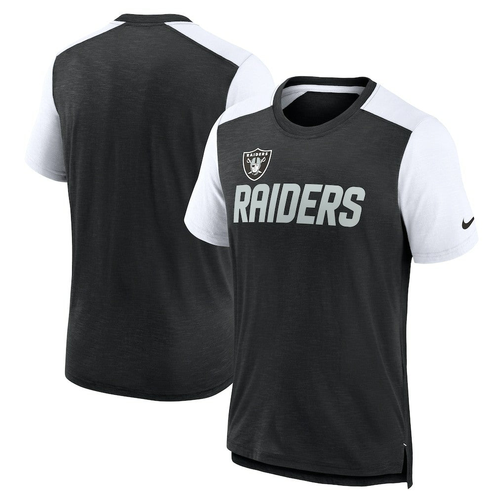 Las Vegas Raiders Color Block Team Name T-Shirt Heathered Black/White