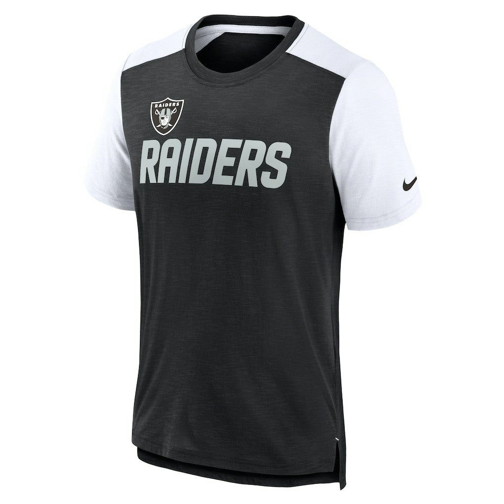 Las Vegas Raiders Color Block Team Name T-Shirt Heathered Black/White