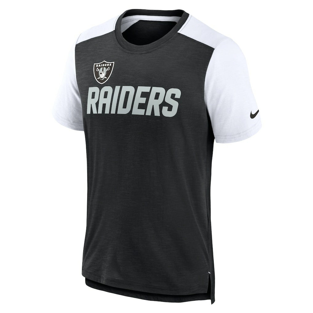 Las Vegas Raiders Color Block Team Name T-Shirt Heathered Black/White