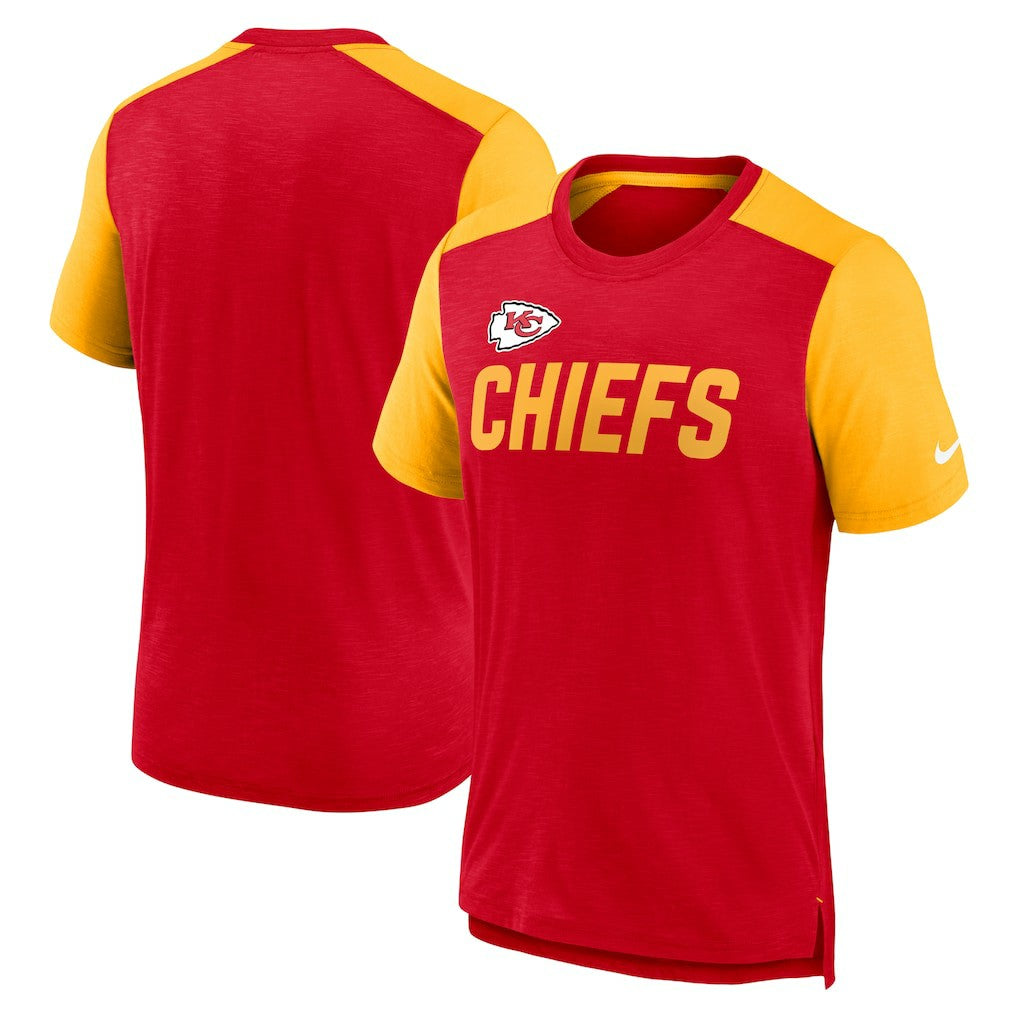 Kansas City Chiefs Color Block Team Name T-Shirt Heathered Red/Heathered Gold