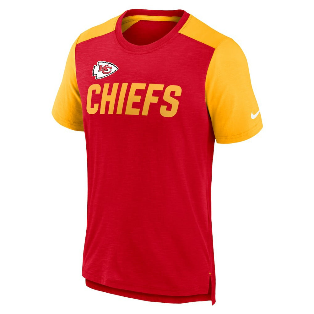 Kansas City Chiefs Color Block Team Name T-Shirt Heathered Red/Heathered Gold