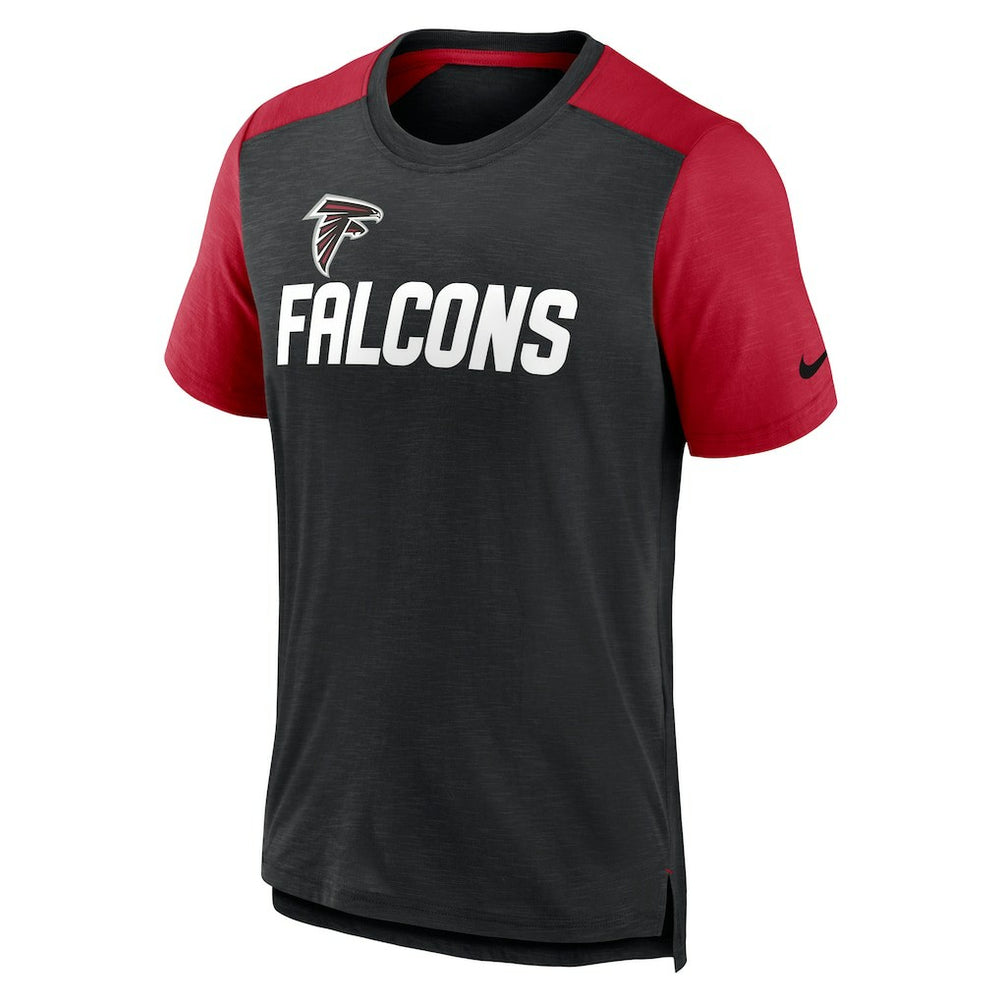 Atlanta Falcons Color Block Team Name T-Shirt Heathered Black/Heathered Red