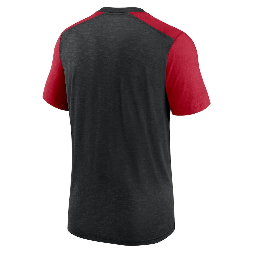 Atlanta Falcons Color Block Team Name T-Shirt Heathered Black/Heathered Red