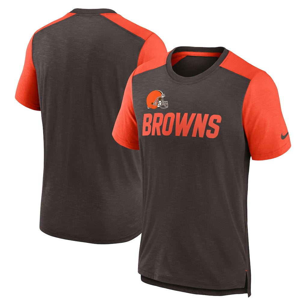 Cleveland Browns Color Block Team Name T-Shirt Heathered Brown/Heathered Orange