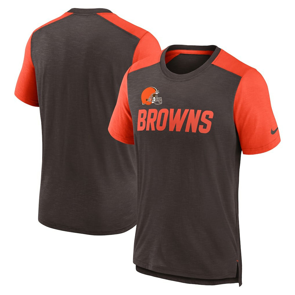 Cleveland Browns Color Block Team Name T-Shirt Heathered Brown/Heathered Orange