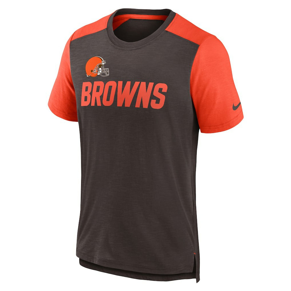 Cleveland Browns Color Block Team Name T-Shirt Heathered Brown/Heathered Orange